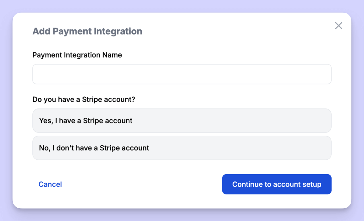 Interface to add payment integrations