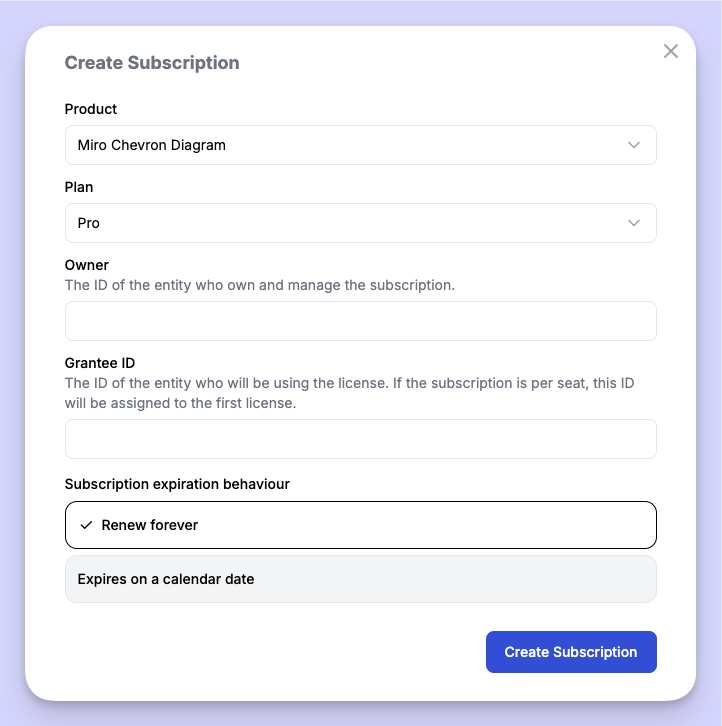 Create subscription form