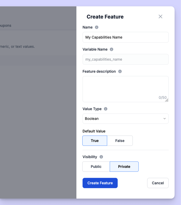 New feature interface in the Salable dashboard